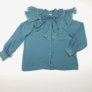 *Vintage* 1970's ruffle collar bow tie blouse
